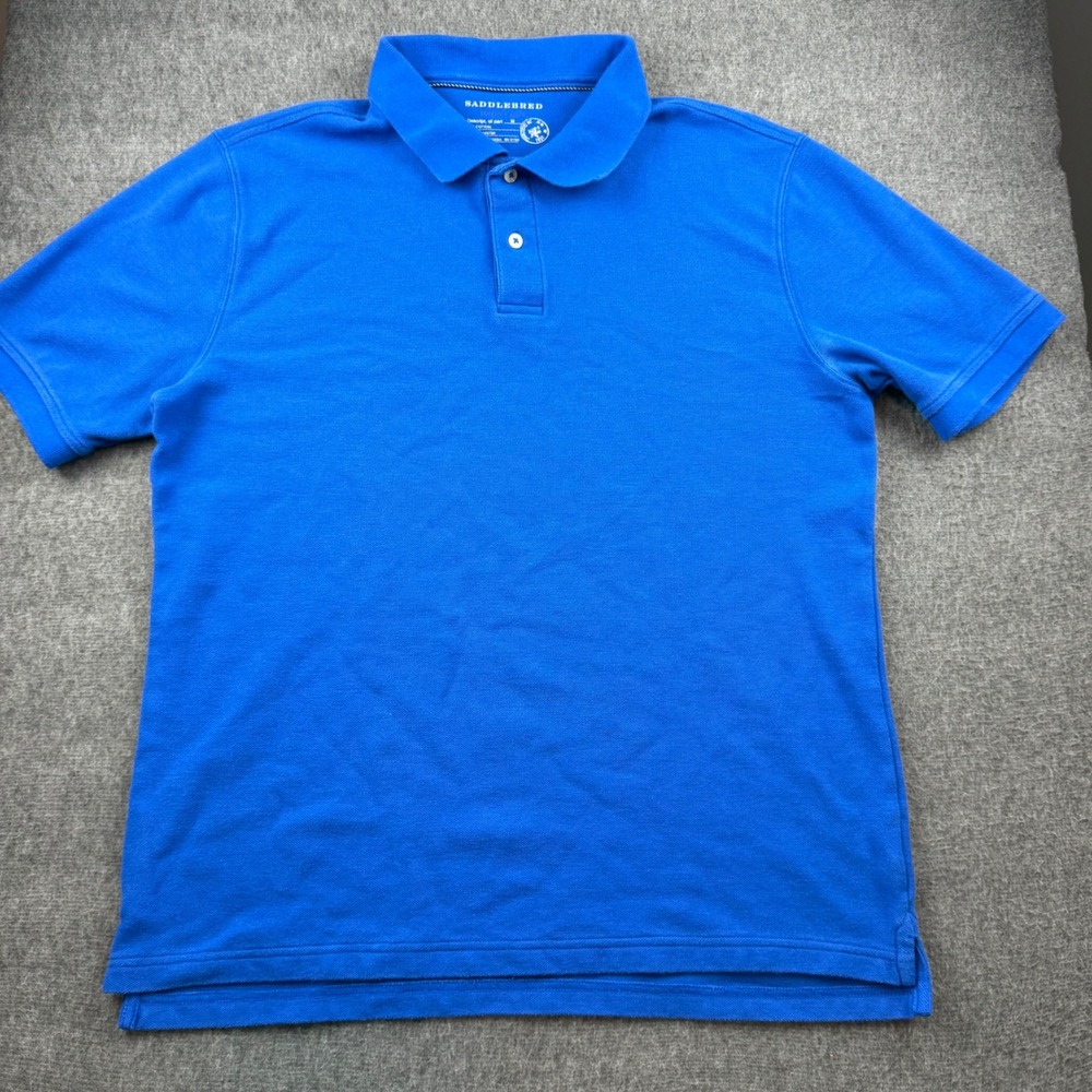 Saddlebred Polo Shirt Mens Medium Blue Short Sleeve Cotton Blend Pique Knit